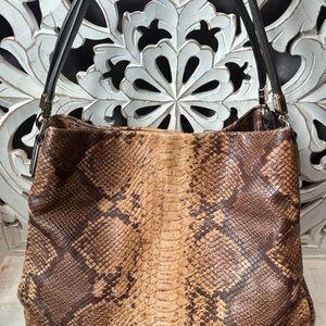 Coach Phoebe Brown Snake-Print Embossed Leather Shoulder Bag Brown Hobo